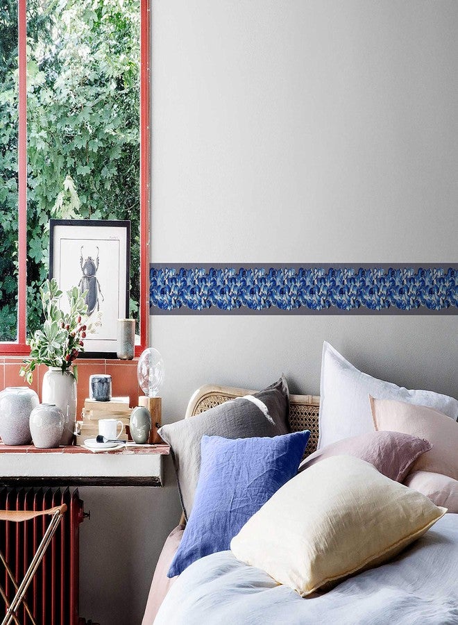 WallDesign شريط حائط لاصق مطلي بتصميم باقة زهور بيضاء وزرقاء من WallDesign - عرض 5.25 بوصة × طول 5 أقدام، مصنوع من الفينيل - Image 2